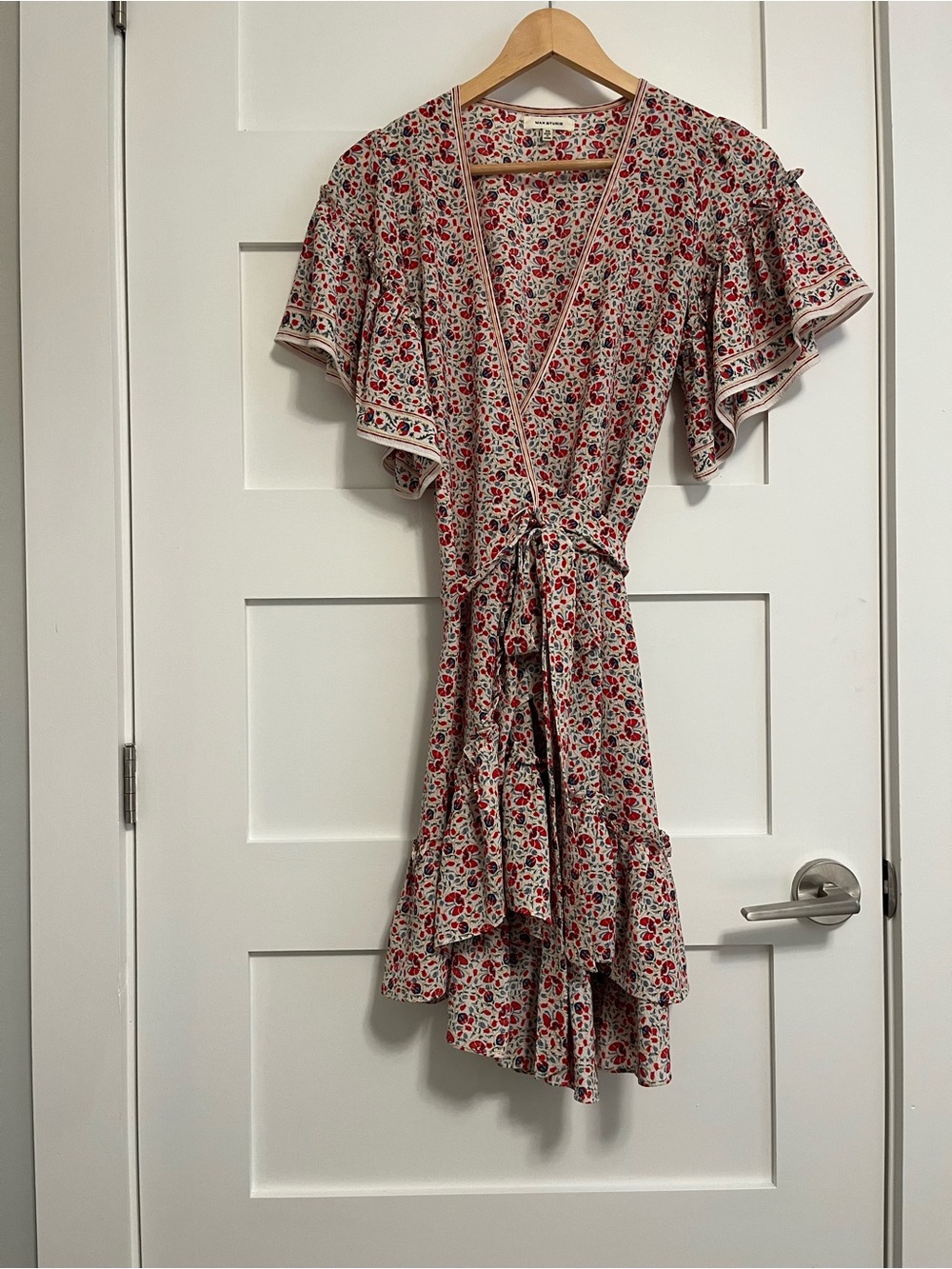 Max Studio Cream Dress with Red Floral Print